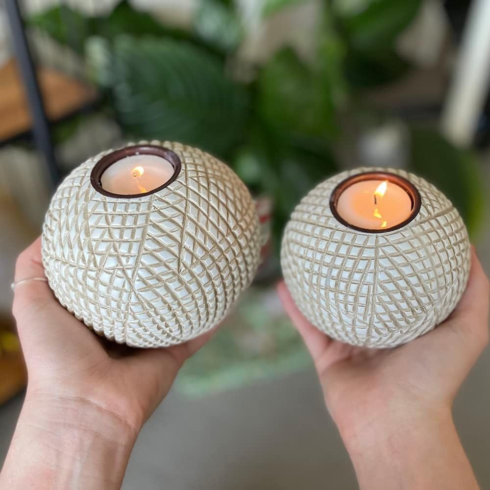 Neutral Spherical Tealight Holder Set