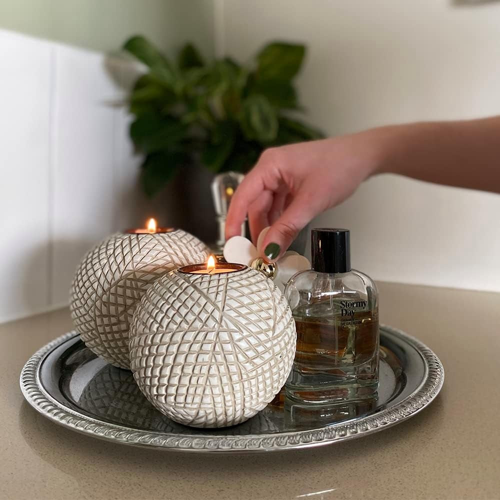 Neutral Spherical Tealight Holder Set